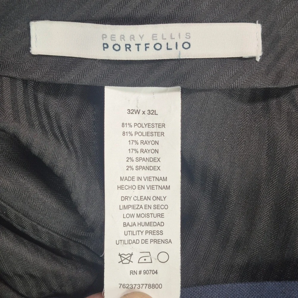 Perry Ellis Portfolio Suit Mens 38S Blue Slim Fit 2-Piece Blazer Pants 32x32